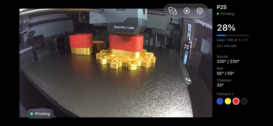 AmbientCast on iPhone in landscape: the camera feed fills the screen with the status rail alongside it.